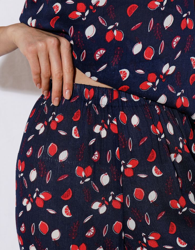 Pyjama viscose fines bretelles imprimé « citrons » (marine / rouge)
