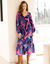 Robe longue fluide imprimée col V, viscose (marine / violine)