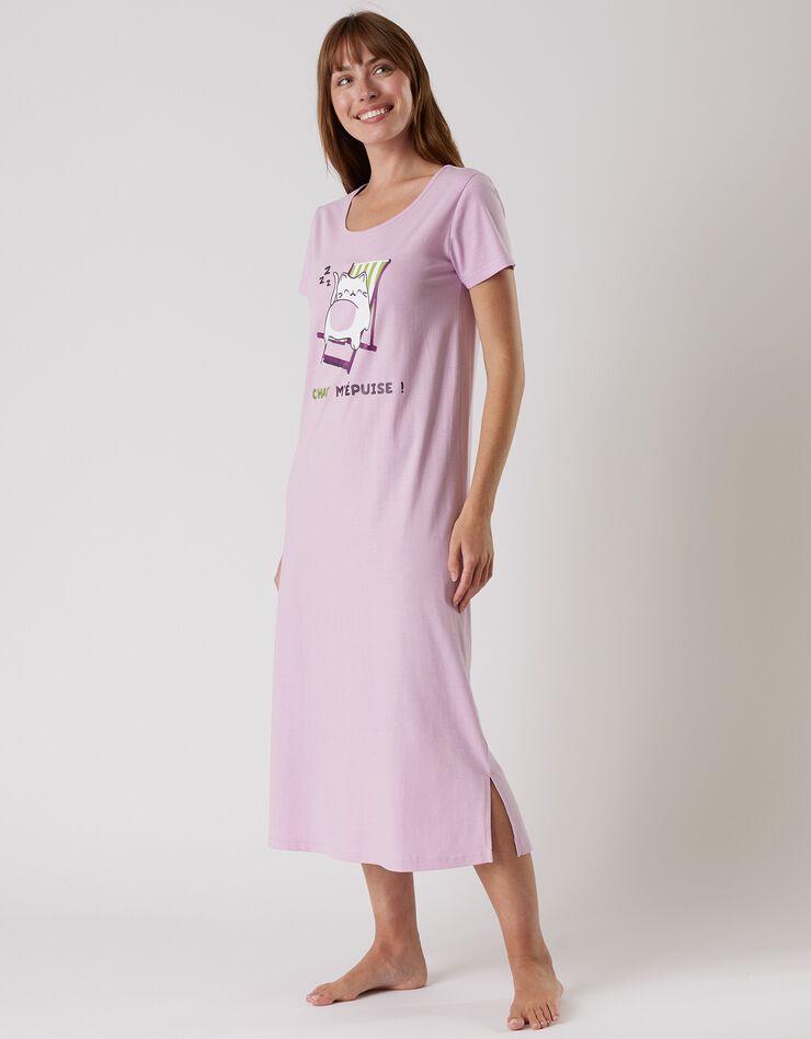 Chemise de nuit longue manches courtes – imprimé "chat" (lilas) Chemise de nuit longue manches courtes – imprimé "chat" (lilas)