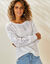 Pull manches blousantes, maille ajourée (blanc)
