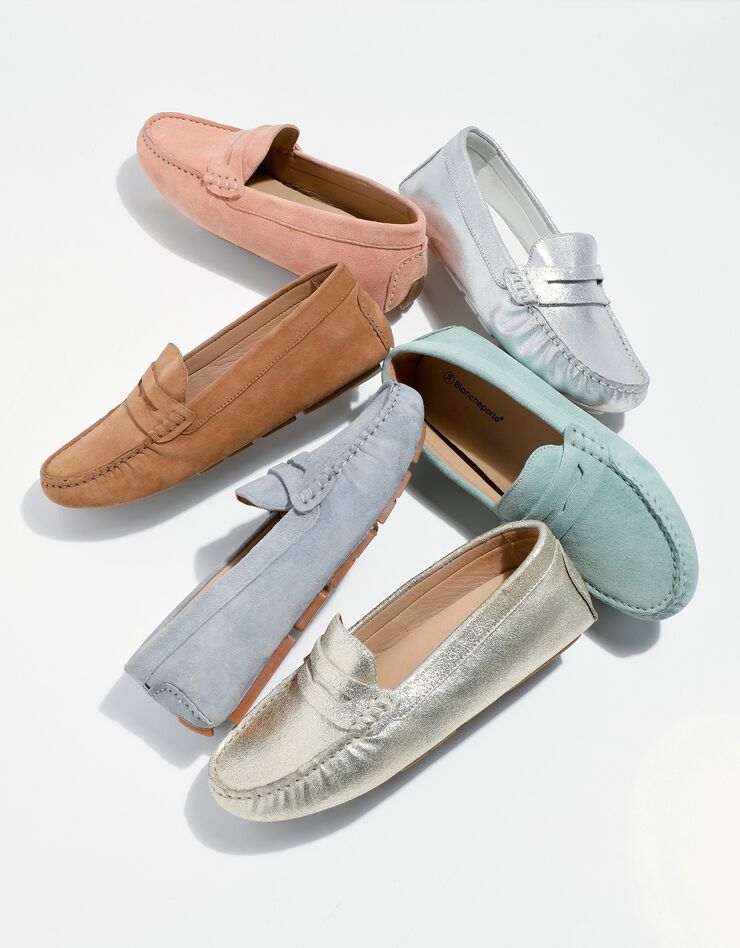 Mocassins en cuir velours (nude)