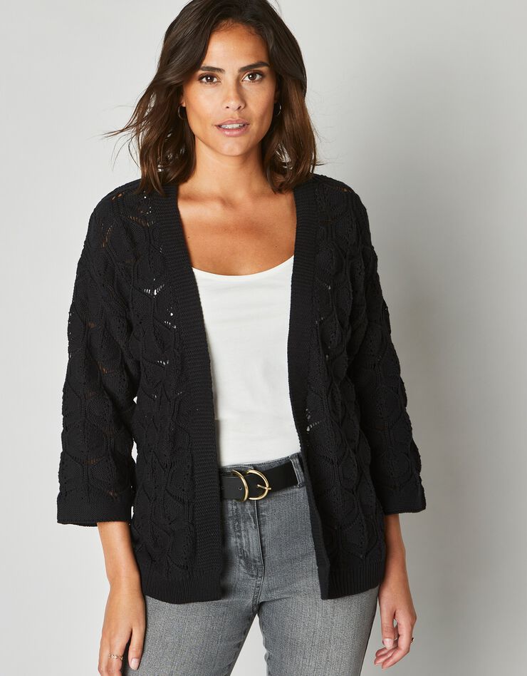 Gilet kimono, maille ajourée (noir) Gilet kimono, maille ajourée (noir)