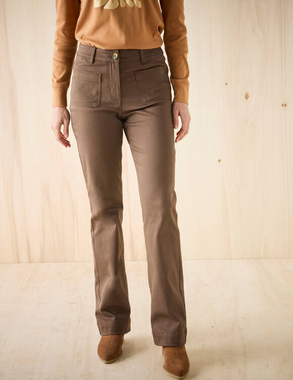 Pantalon bootcut, poches plaquées (chocolat)