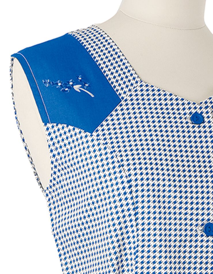 Tablier cuisine sans manches brodé imprimé pied-de-poule (bleu) Tablier cuisine sans manches brodé imprimé pied-de-poule (bleu)