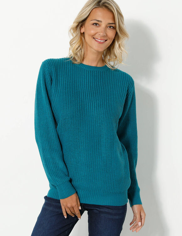 Pull col rond maille anglaise (bleu pétrole)