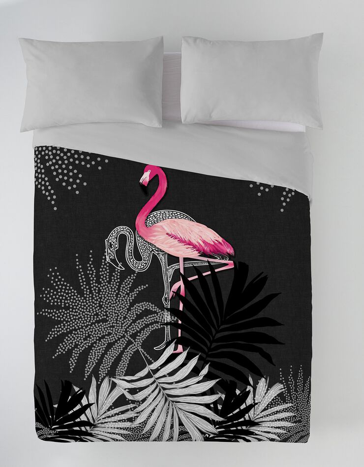 Couette imprimée polyester Flamant Rose 200g/m² (noir / rose)