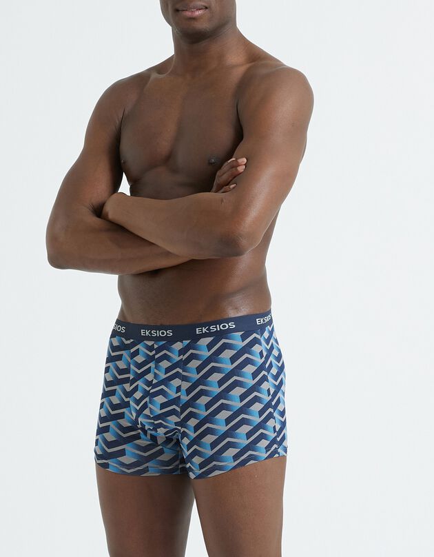 Boxer motif géométrique - lot de 3 (rouge + bleu)