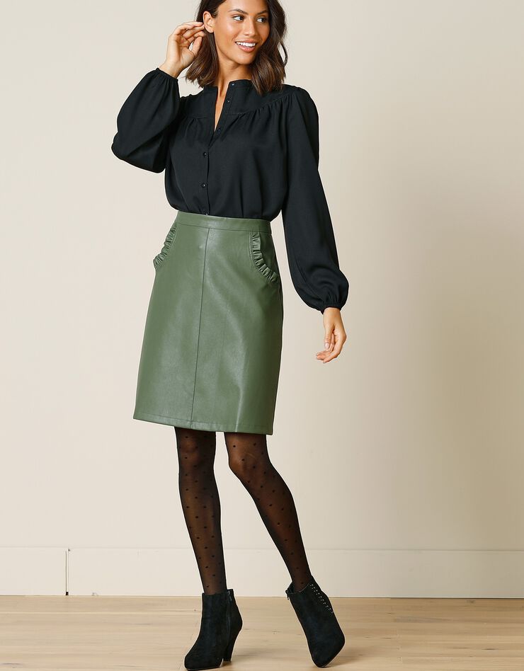 Jupe aspect cuir(1) (kaki) Jupe aspect cuir(1) (kaki)