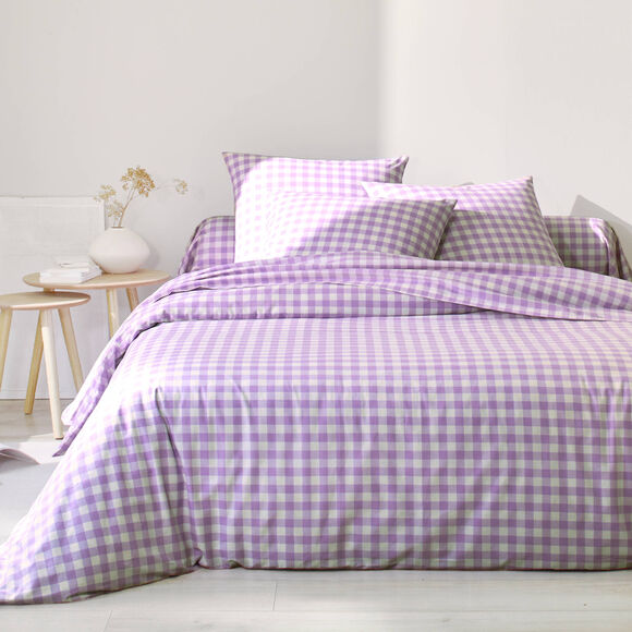 Linge de lit Lou imprim&eacute; carreaux - coton (parme)