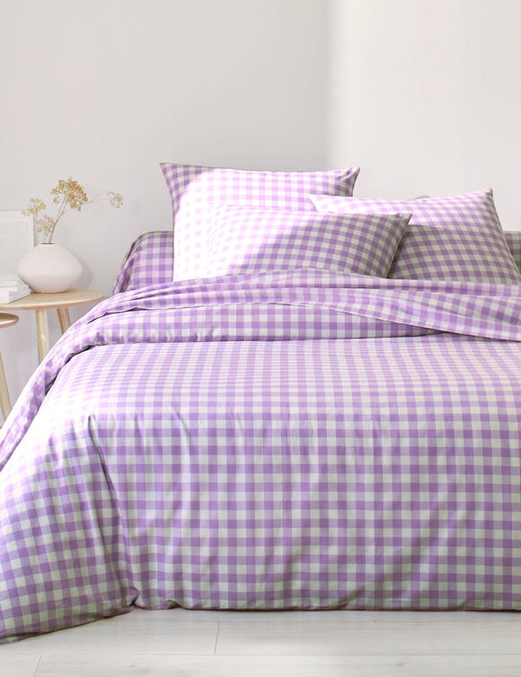 Linge de lit Lou imprim&eacute; carreaux - coton (parme)