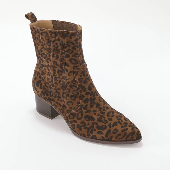 Boots western motif l&eacute;opard (marron / noir)