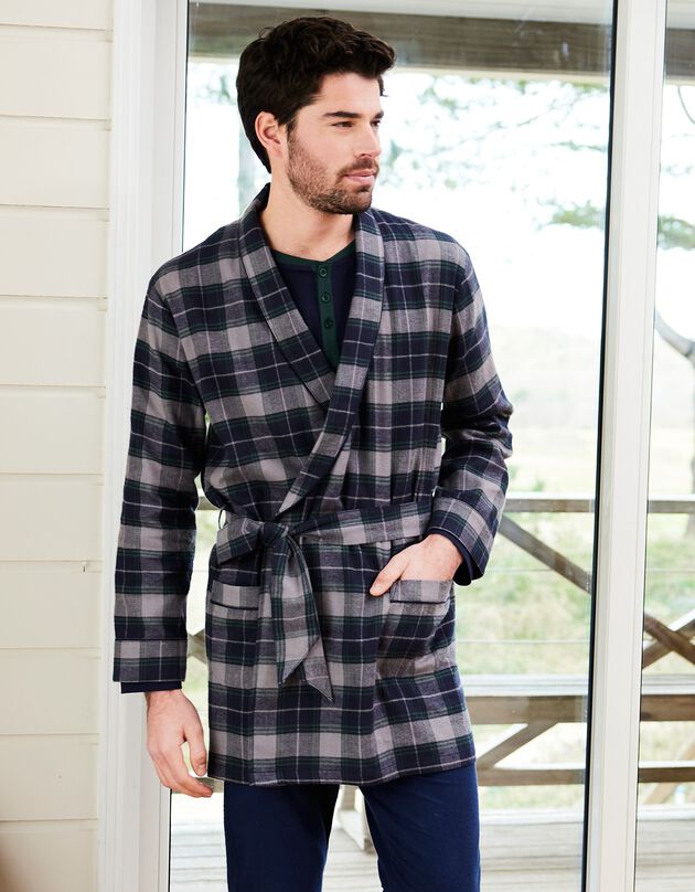 Veste d'intérieur flanelle col châle (marine)