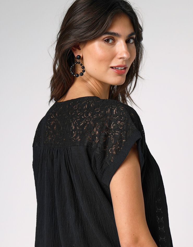 Tunique macramé crépon coton (noir)