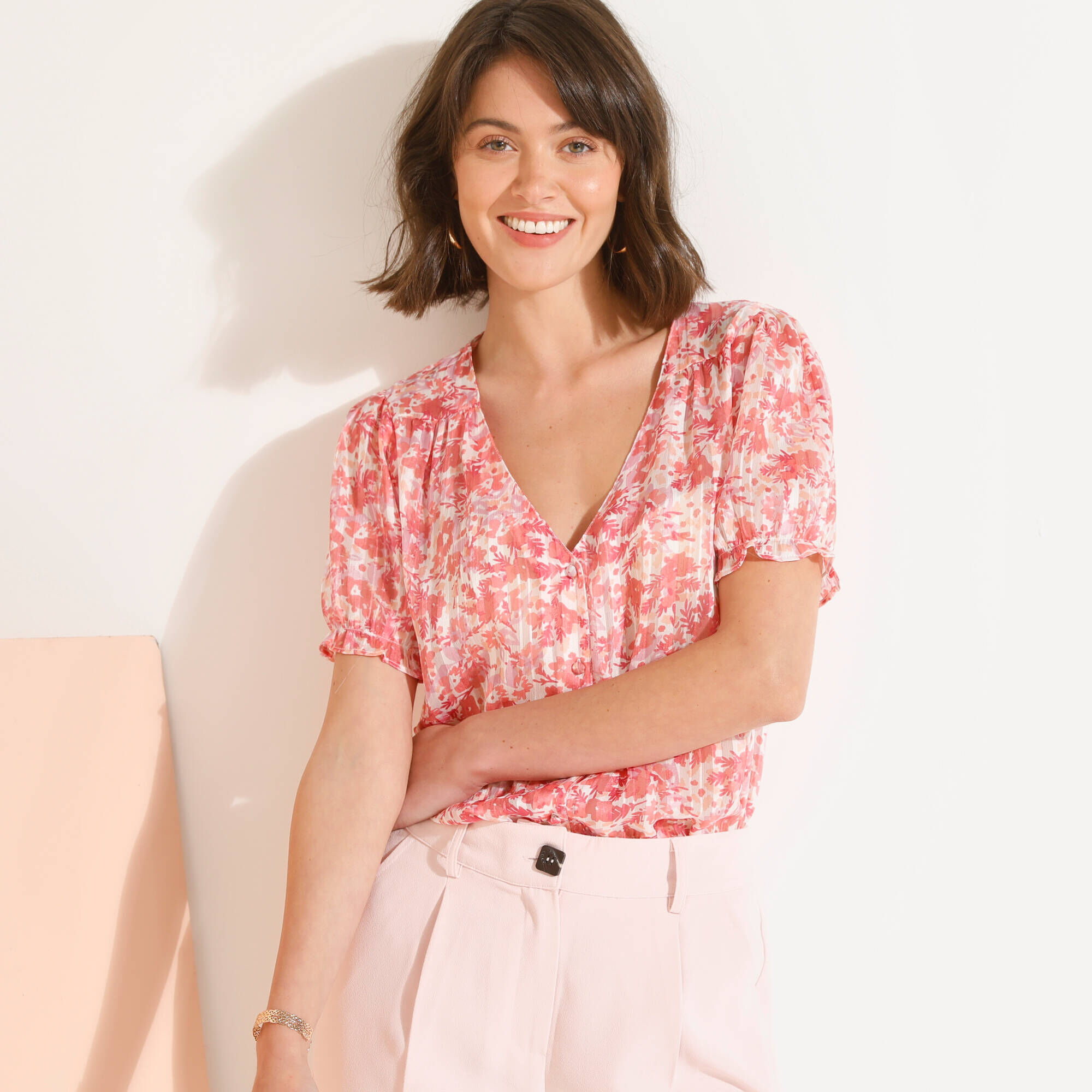 Chemisier Valentino En Dentelle Rose - Taille 10 US (46 IT) - Manches Longues, Boutonnage