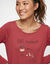 Chemise de nuit courte motif croissant, manches longues (rose fonc&eacute;)