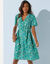 Robe boutonnée manches "papillon" imprimée (vert / bleu)