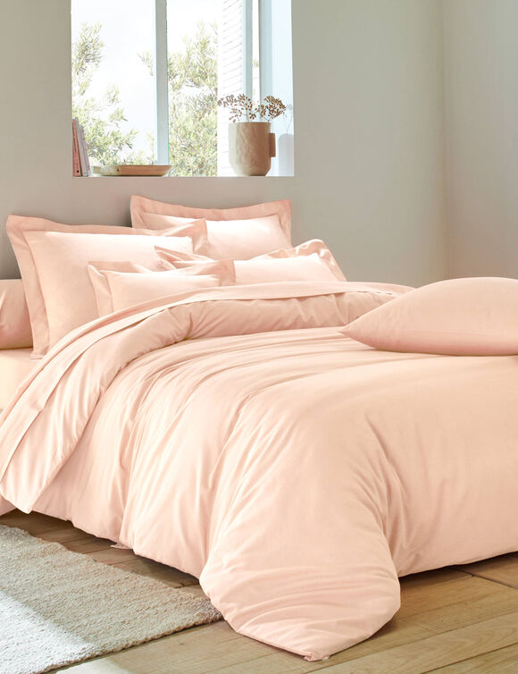 Linge de lit uni polyester-coton Colombine (rose poudr&eacute;)