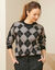 Pull col rond, jacquard motif losanges (noir / gris)