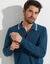 Polo uni maille piquée manches longues (bleu canard)