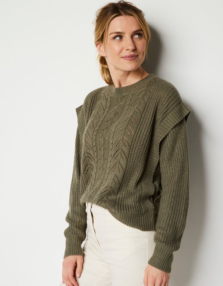 Pull manches longues maille fantaisie (kaki) Pull manches longues maille fantaisie (kaki)