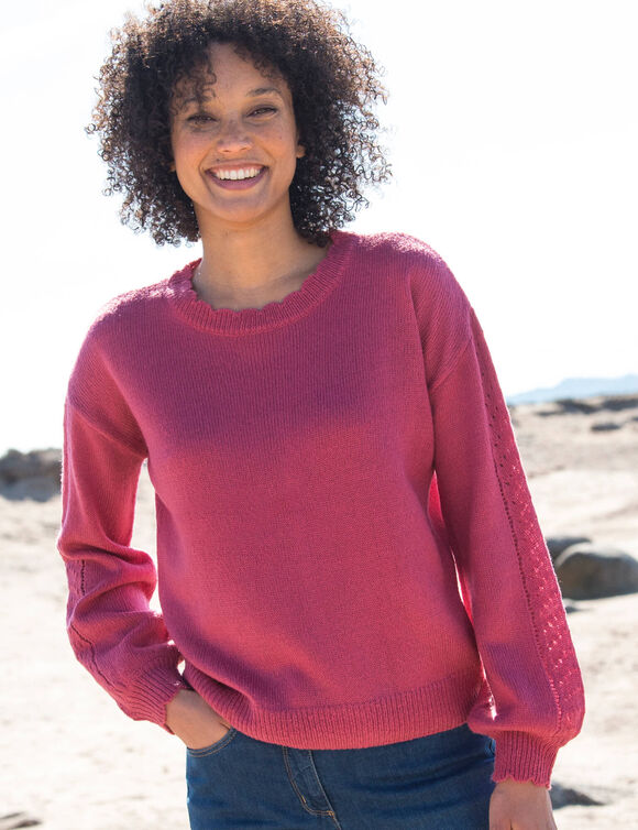 Pull col rond finitions &eacute;cailles (bois de rose)