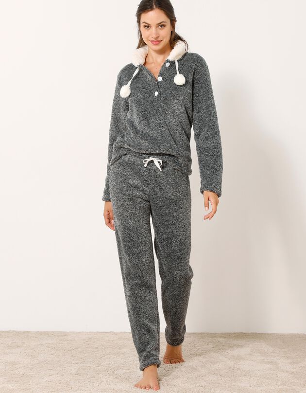 Pyjama pantalon maille polaire effet chiné (gris)