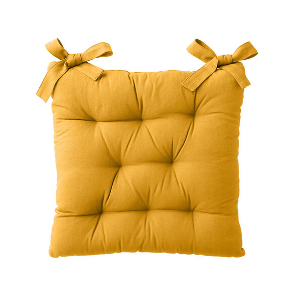 Galette de chaise carr&eacute;e unie coton bachette - lot de 2 (miel)