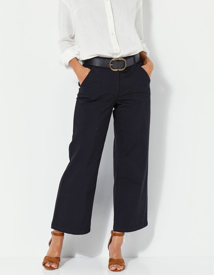 Pantalon large raccourci uni (noir) Pantalon large raccourci uni (noir)