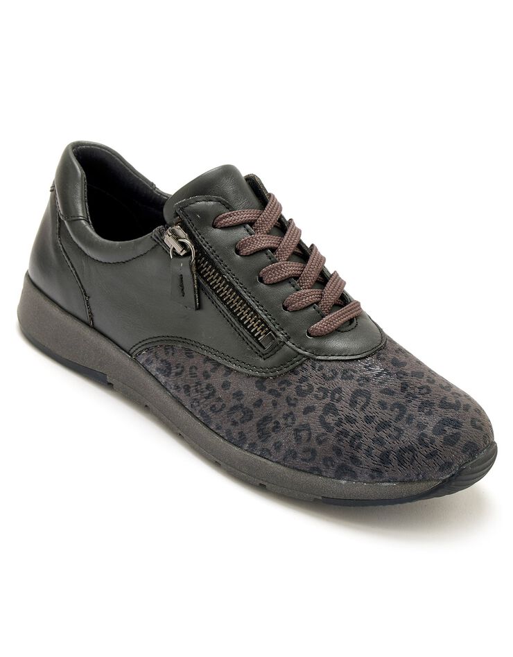 Derbies spécial Hallux valgus en cuir et textile - imprimé léopard (gris) Derbies spécial Hallux valgus en cuir et textile - imprimé léopard (gris)