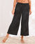 Pantalon large uni, effet seersucker (noir)