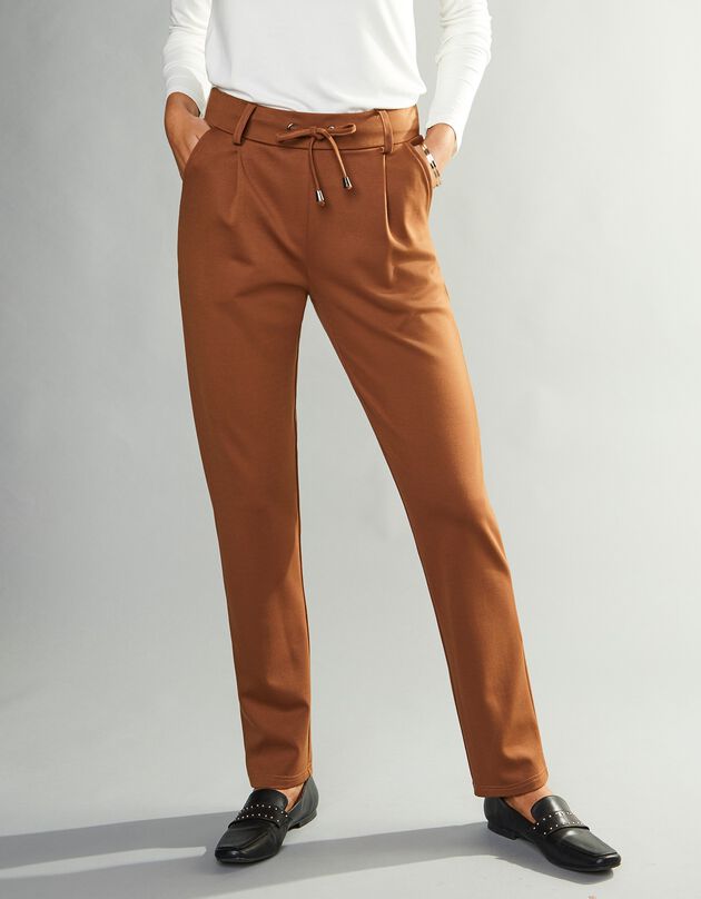 Pantalon chino uni, maille milano (noisette)