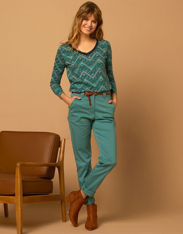 Tee-shirt col V imprimé zigzag (vert) Tee-shirt col V imprimé zigzag (vert)