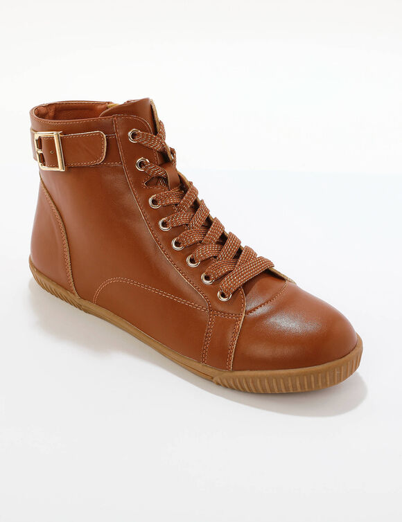 Baskets montantes zippées à boucle dorée (caramel)