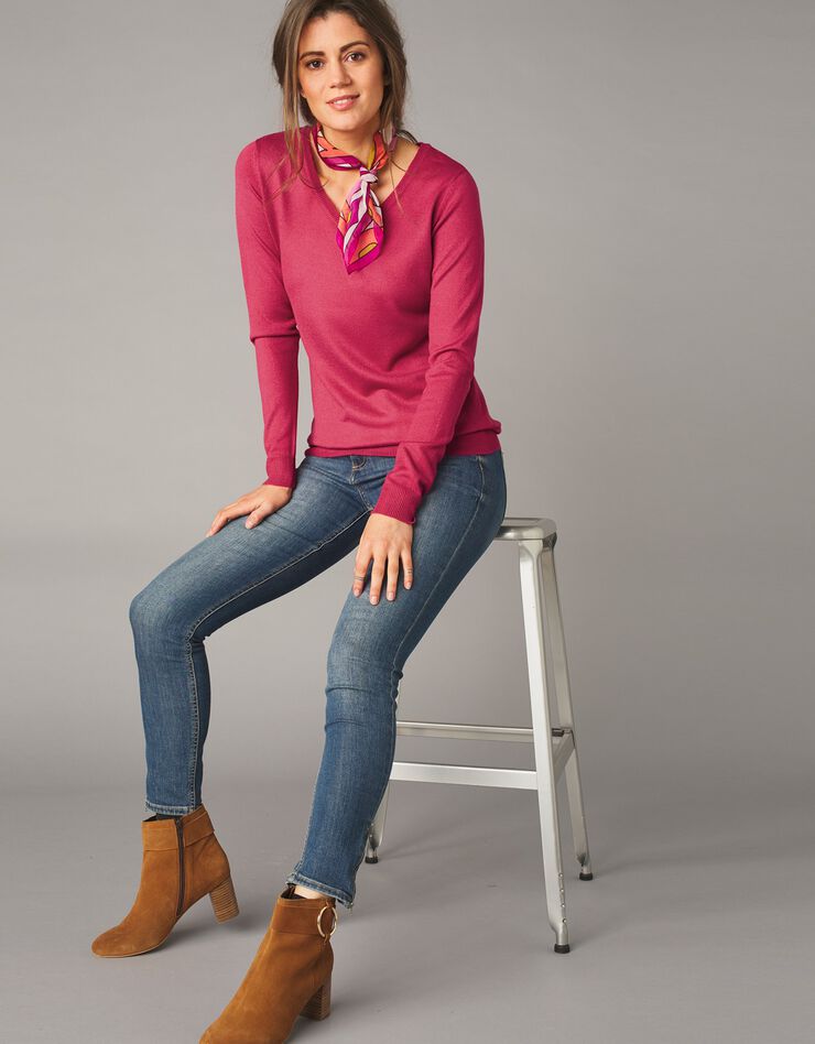 Pull col V toucher cachemire (cerise) Pull col V toucher cachemire (cerise)