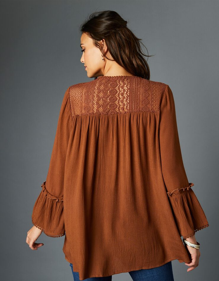Blouse macramé manches longues (caramel) Blouse macramé manches longues (caramel)