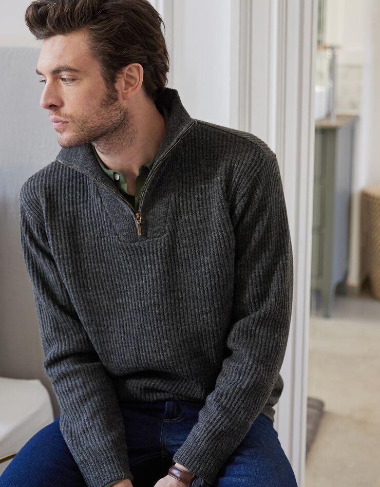 Pull col camionneur côte anglaise 30% laine (gris anthracite) Pull col camionneur côte anglaise 30% laine (gris anthracite)