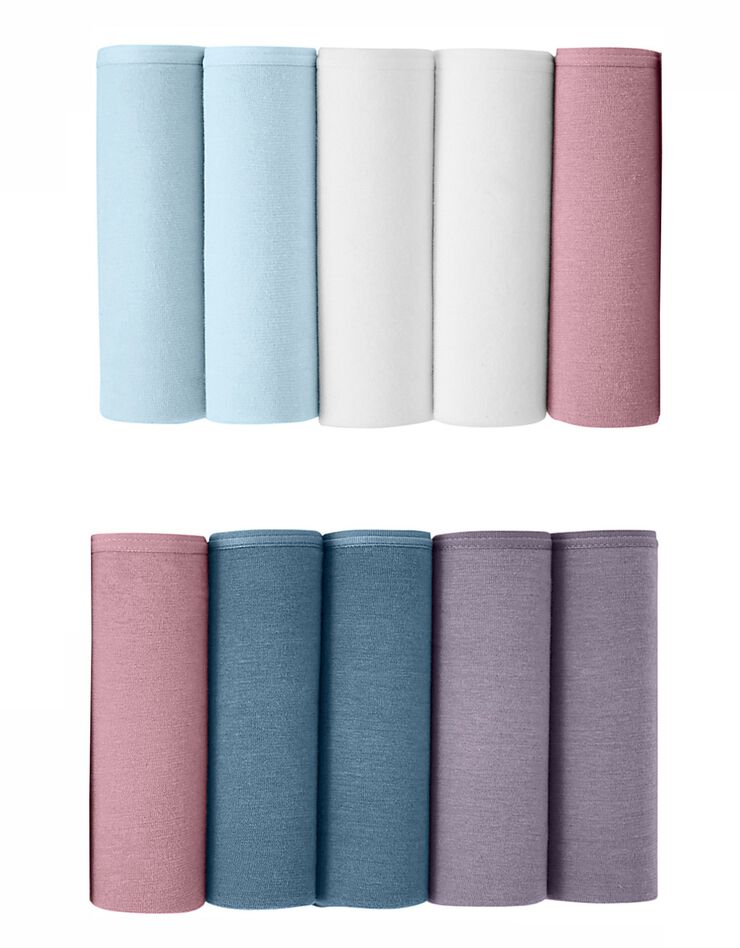 Culotte forme midi en coton extensible uni - lot de 10  (bleu / rose)