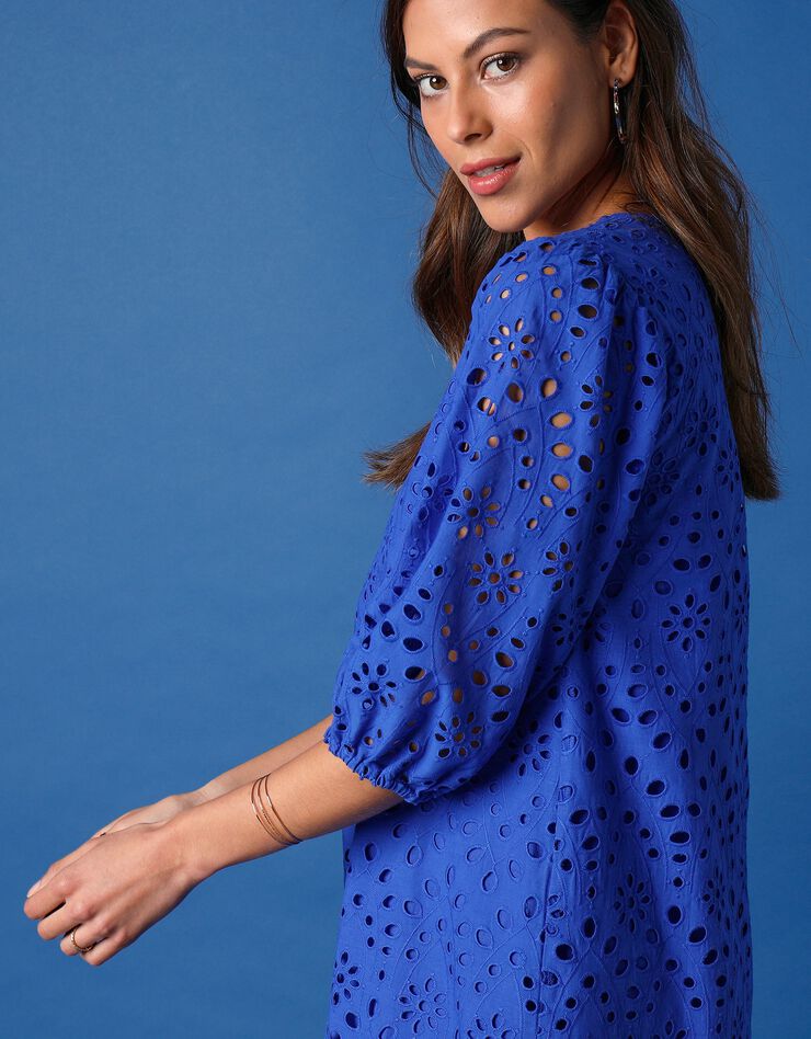 Robe broderie anglaise manches 3/4 (bleu)