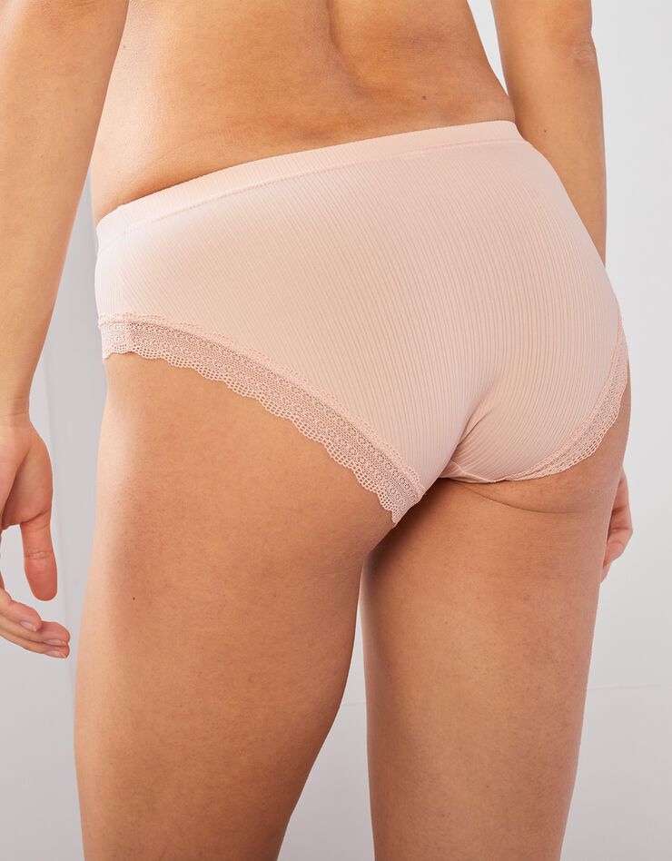 Culotte forme midi maille côtelée et dentelle - Lot de 2 (ivoire + rose grisé) Culotte forme midi maille côtelée et dentelle - Lot de 2 (ivoire + rose grisé)