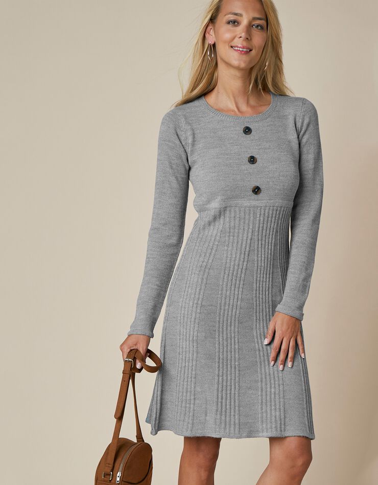 Robe pull boutonnée (gris chiné) Robe pull boutonnée (gris chiné)