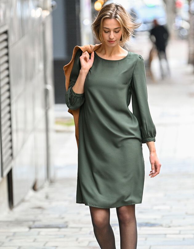 Robe droite manches 7/8ème unie (kaki)