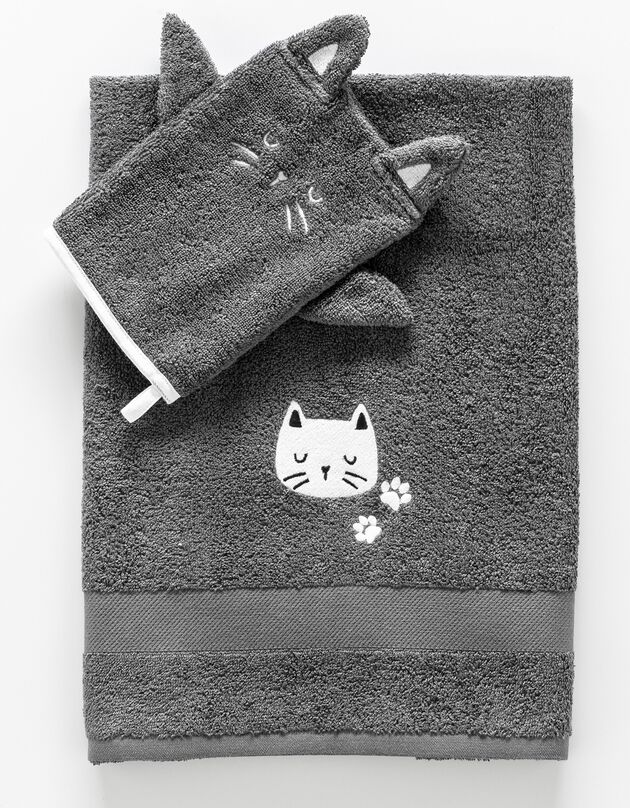 Collection éponge enfant brodée chat coton - 380 g/m2 (anthracite)