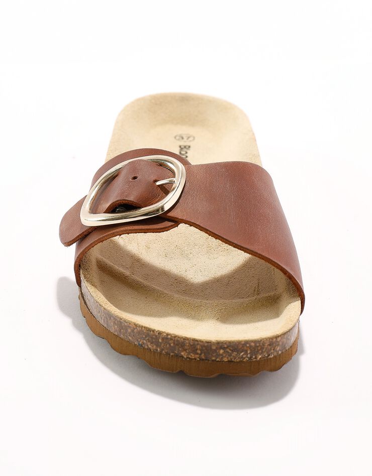 Mules cuir préformé à large boucle semelle effet liège (marron) Mules cuir préformé à large boucle semelle effet liège (marron)