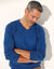 Pull pur coton col V manches longues (bleu chiné)
