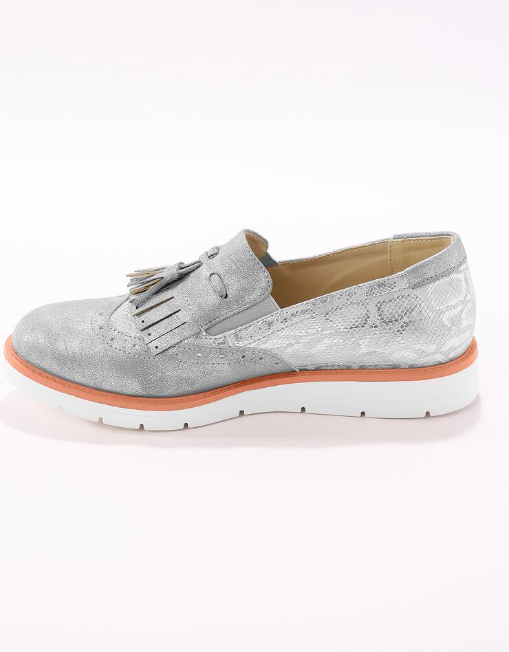 Slippers compensés à franges et glands - python gris/argenté (gris / argenté)