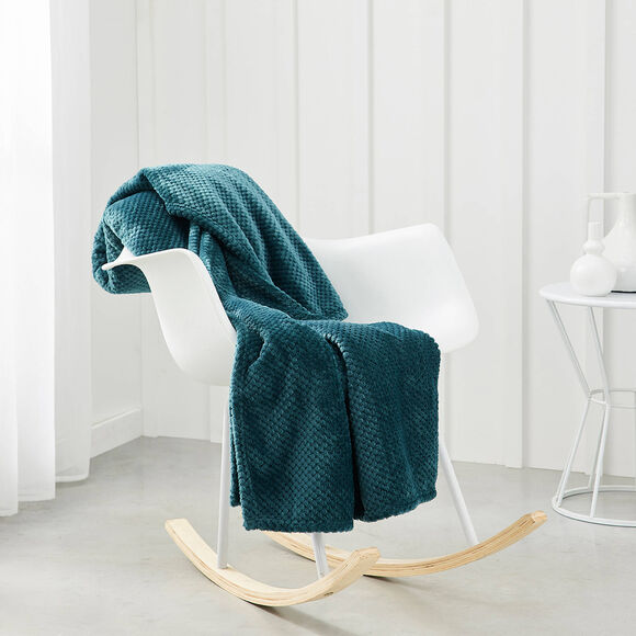 Plaid polaire nid d'abeille (bleu paon)