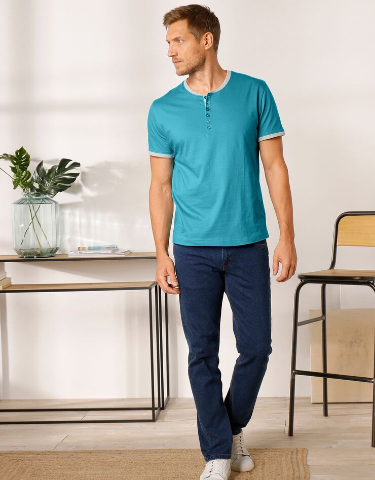 Tee-shirt uni col tunisien (turquoise) Tee-shirt uni col tunisien (turquoise)