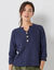 Pull col tunisien manches 3/4, maille fantaisie (marine)
