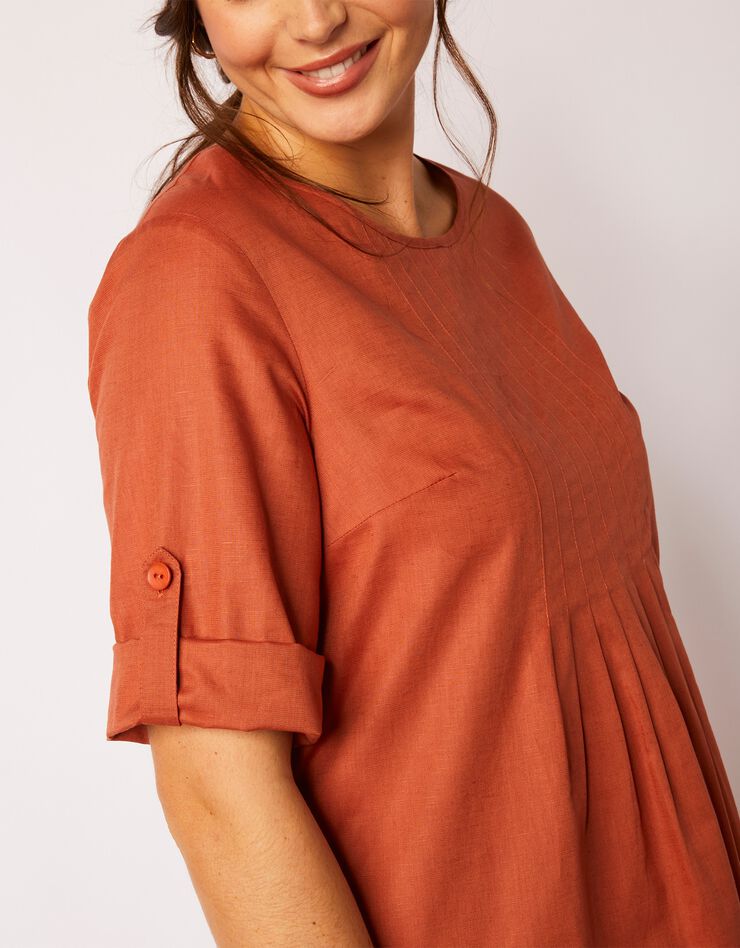Robe manches 3/4 coton/lin (terracotta) Robe manches 3/4 coton/lin (terracotta)