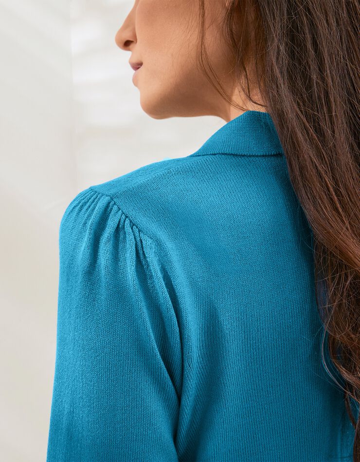 Pull col polo manches 3/4, toucher cachemire (bleu prusse) Pull col polo manches 3/4, toucher cachemire (bleu prusse)